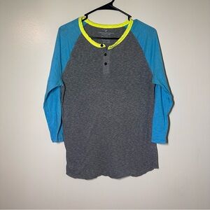 American Eagle Outfitters Charcoal and Aqua Long Sleeve Tee